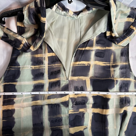 H&M Blue Black/Pale Green Printed Back Bow Tie Shift Dress Sz L - Picture 7 of 7